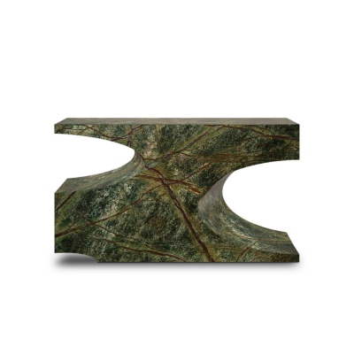 green console, marble console