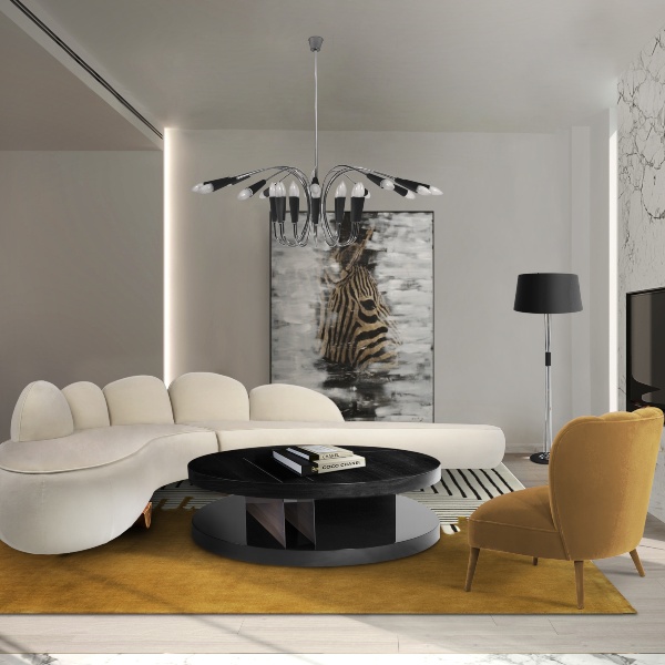 Modern Classic Living Room in Yellow, Back and White (1)