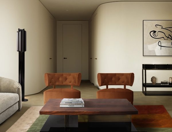 Modern Midcentury Living Room with Orange Armchairs