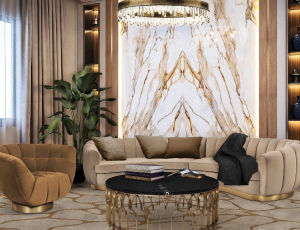 modern living room in brown with velvet chair (1)