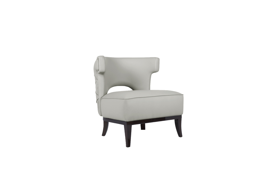 Modern white armchair ound back and wood legs
