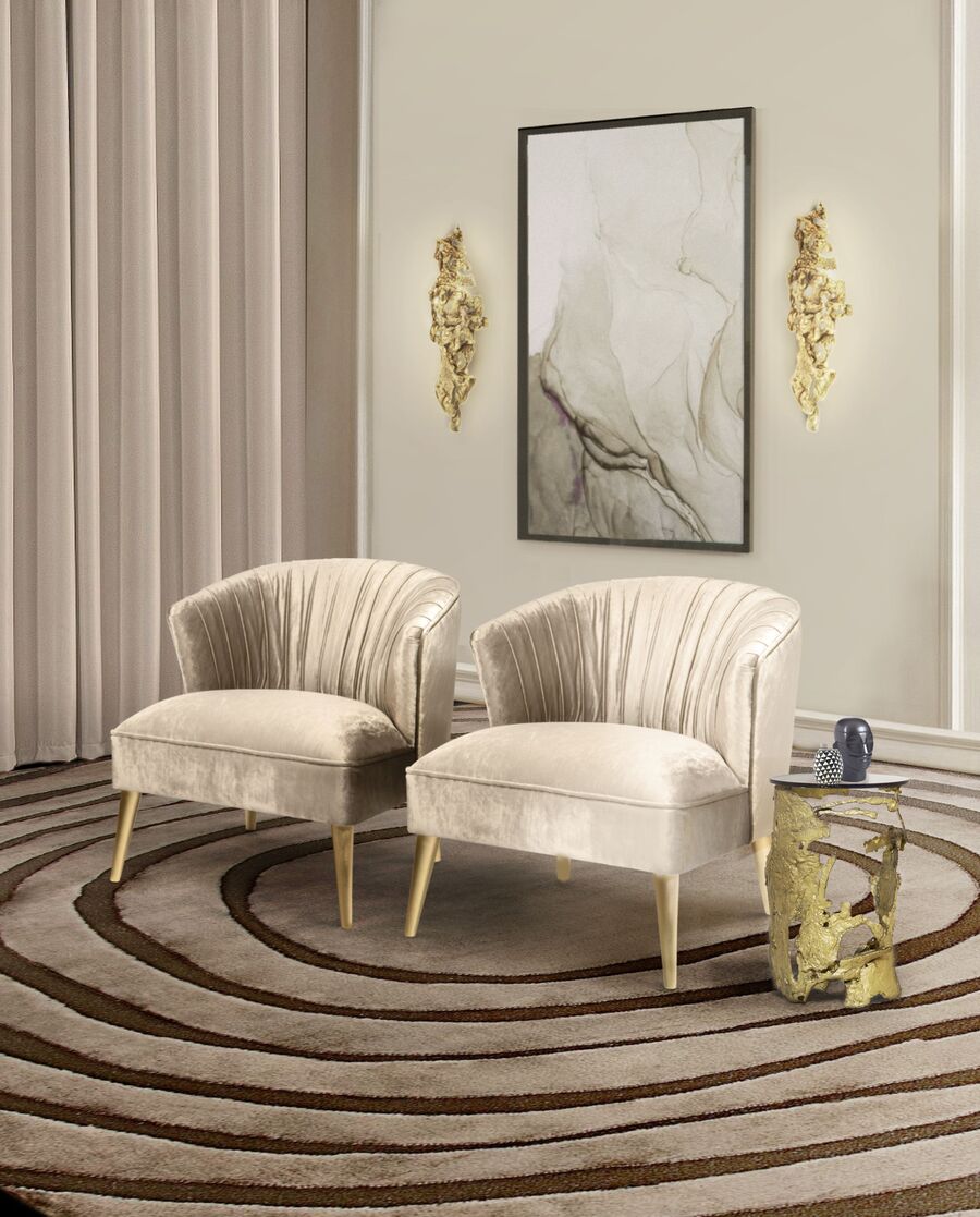 grey upholstered velvet armchairs living room design