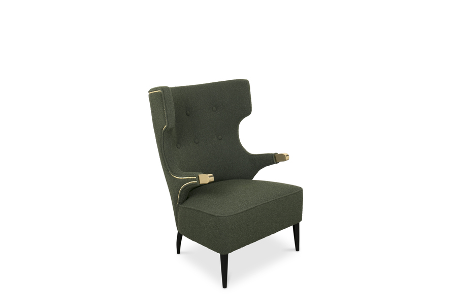 upholstered synthetic leather winged armchair