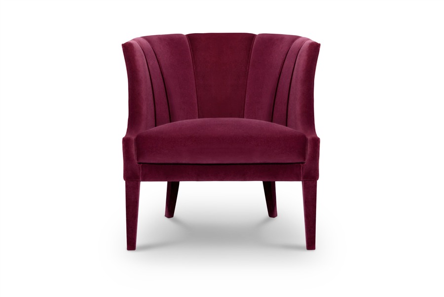 Velvet Upholstered armchair with curved back
