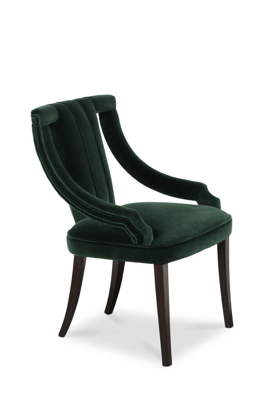 upholstered in green velvet and with legs in ash with walnut stain varnish dining chair