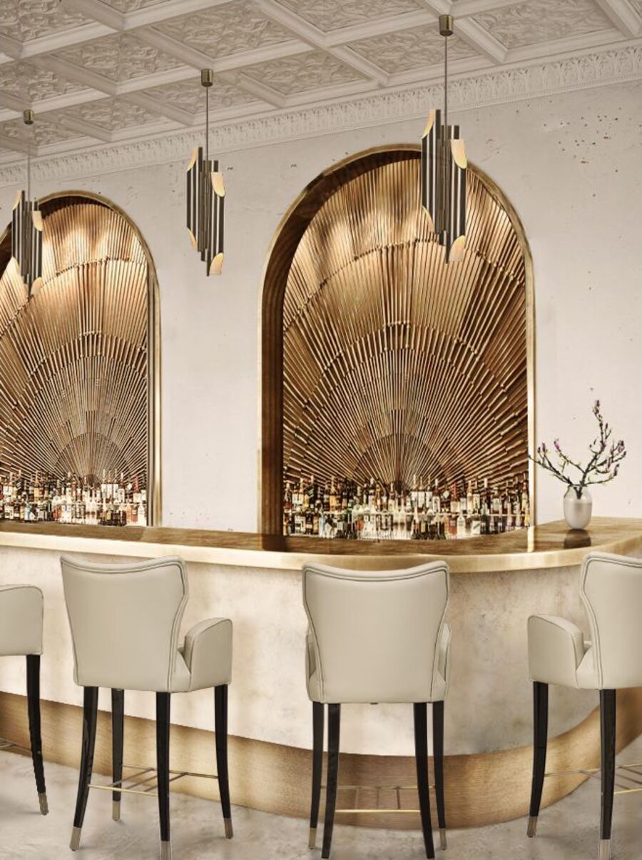 golden bar interior design with details in white and golden