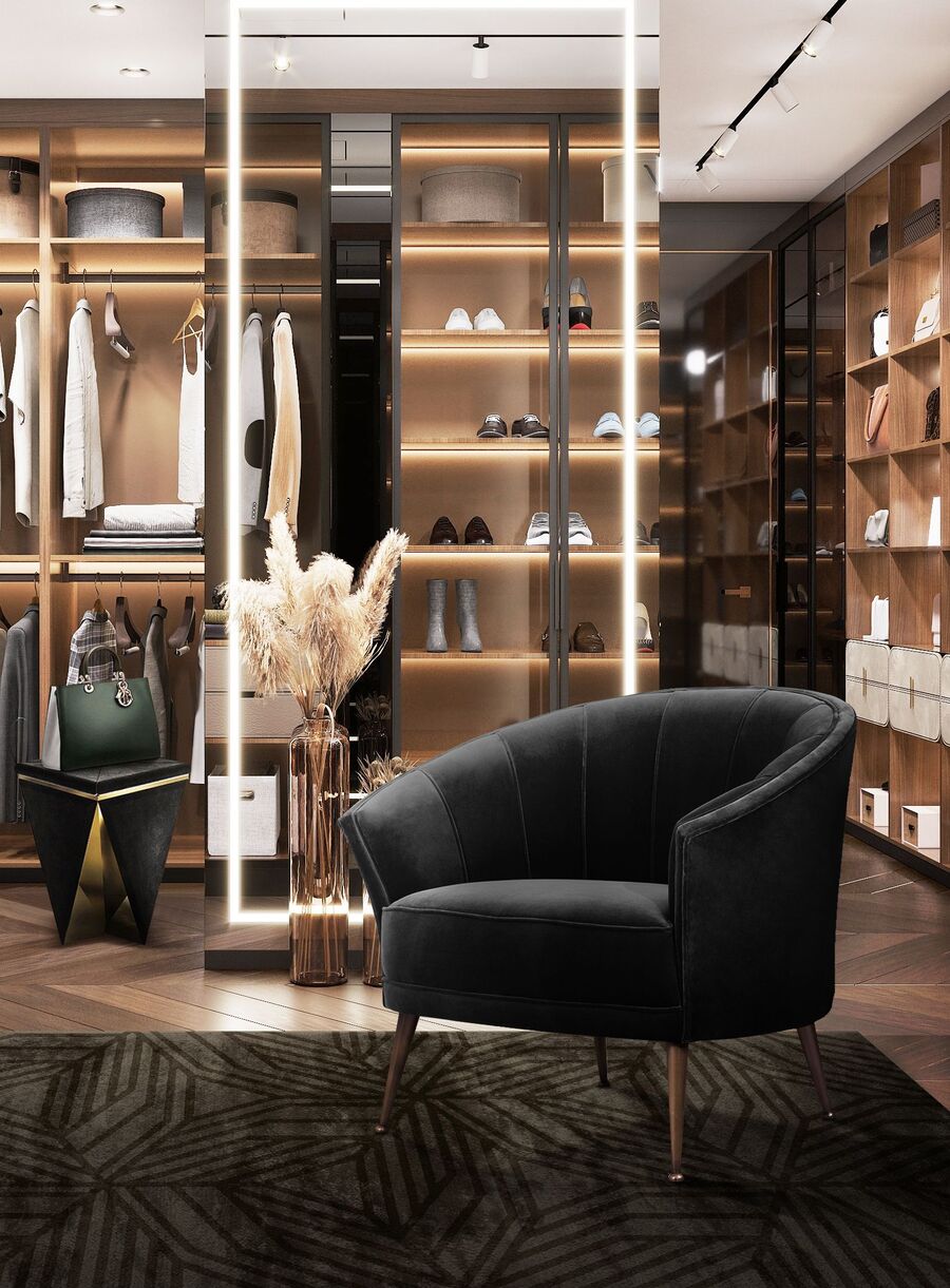 Modern Closet design with round back armchair