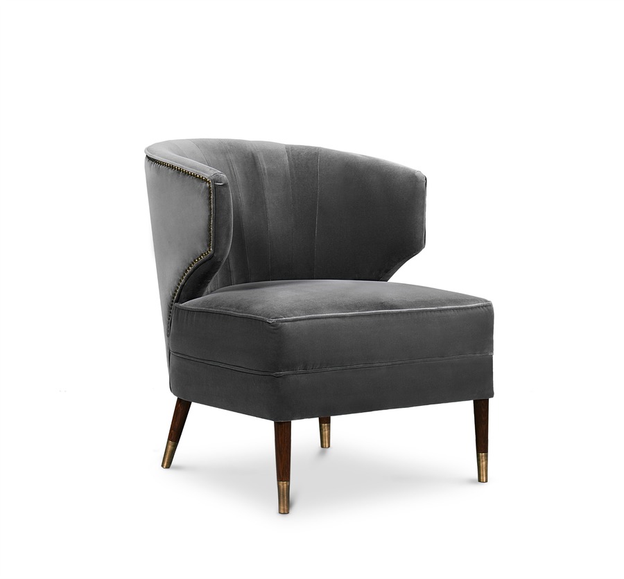 modern grey velvet armchair