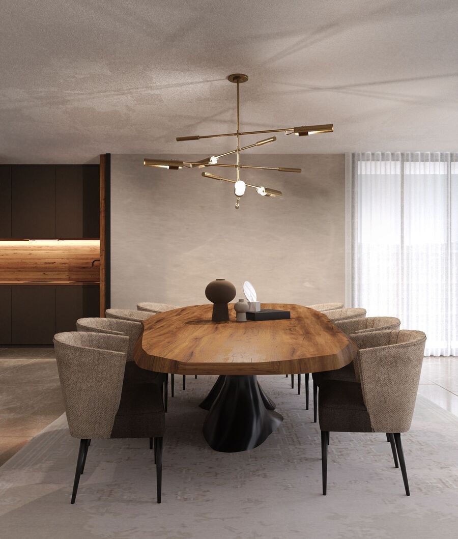 minimal dining room design with brown velvet chairs