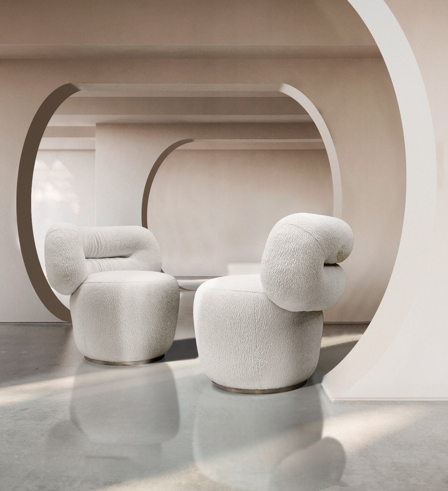 modern white armchairs with round back