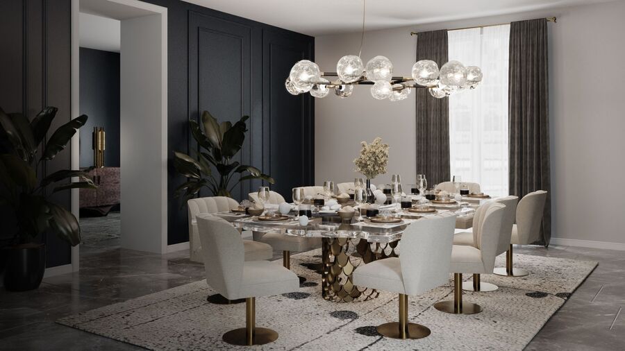 dining room design with white swivel chairs