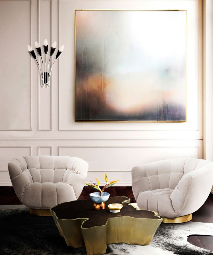 modern living room with round back armchairs