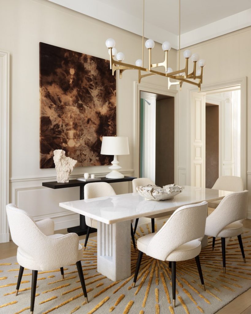 modern white and beige neutral colours dining room design