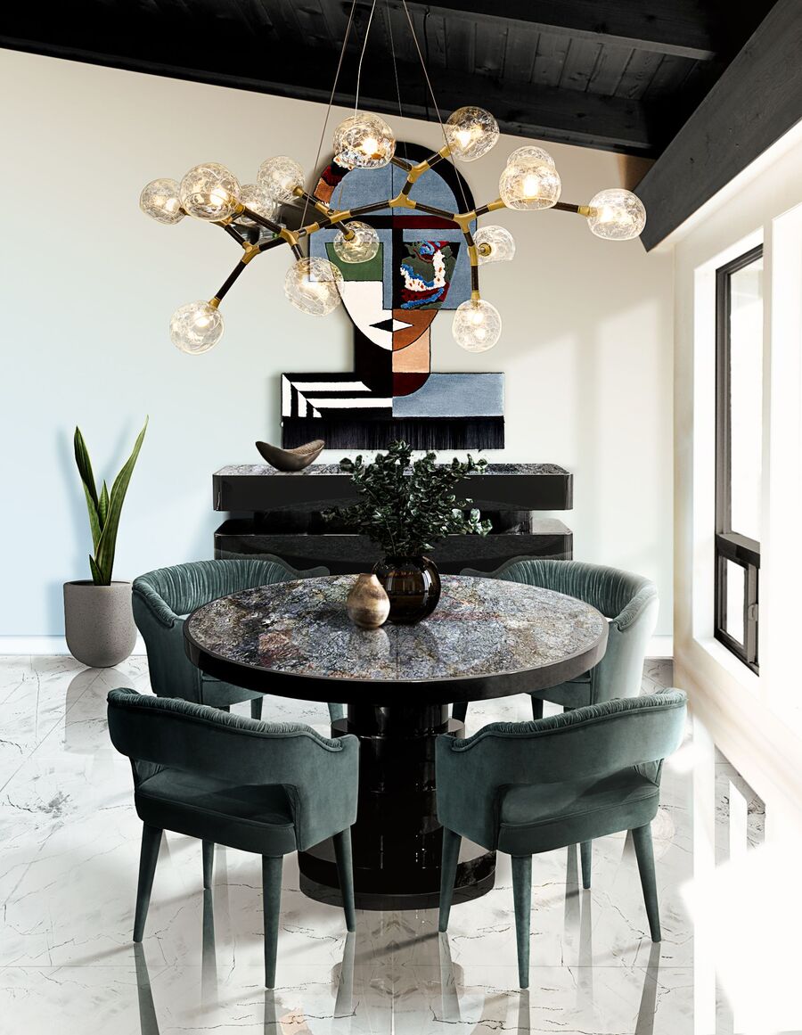 modern dining room design in blue tones