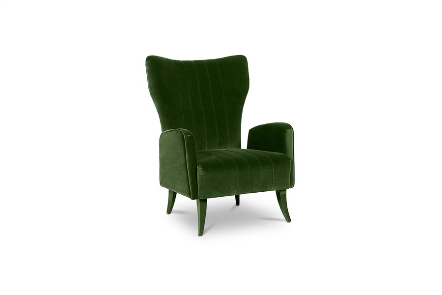 wingback velvet green chair