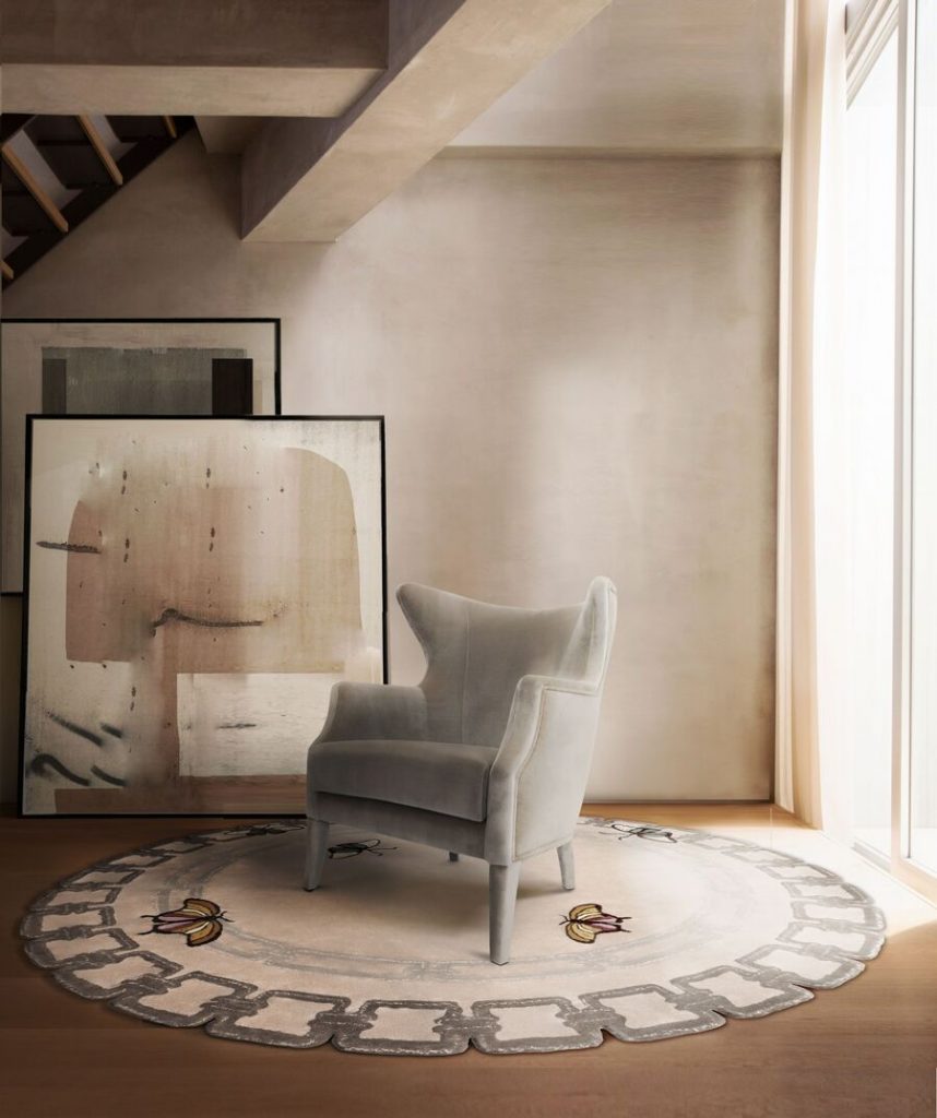 modern neutral hallway design with grey armchairs