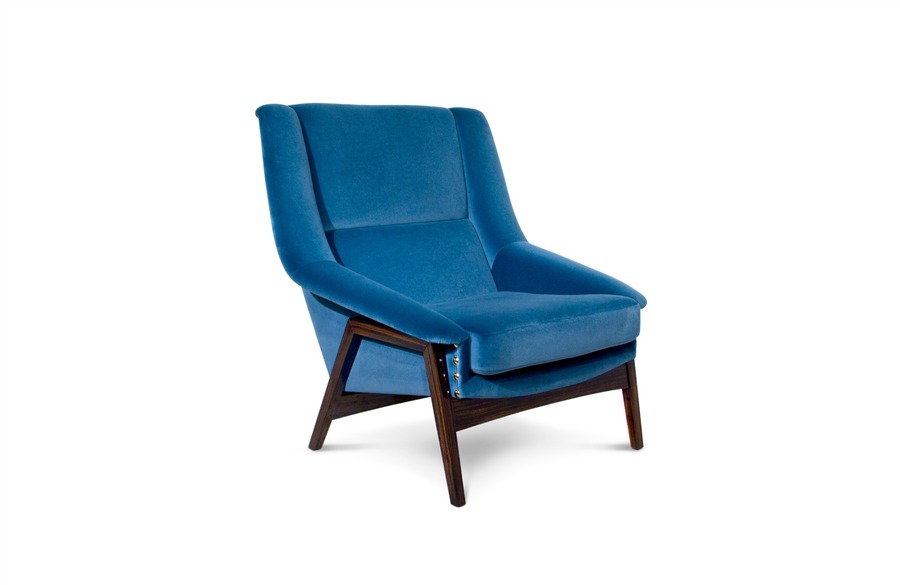 blue accent chair with low back