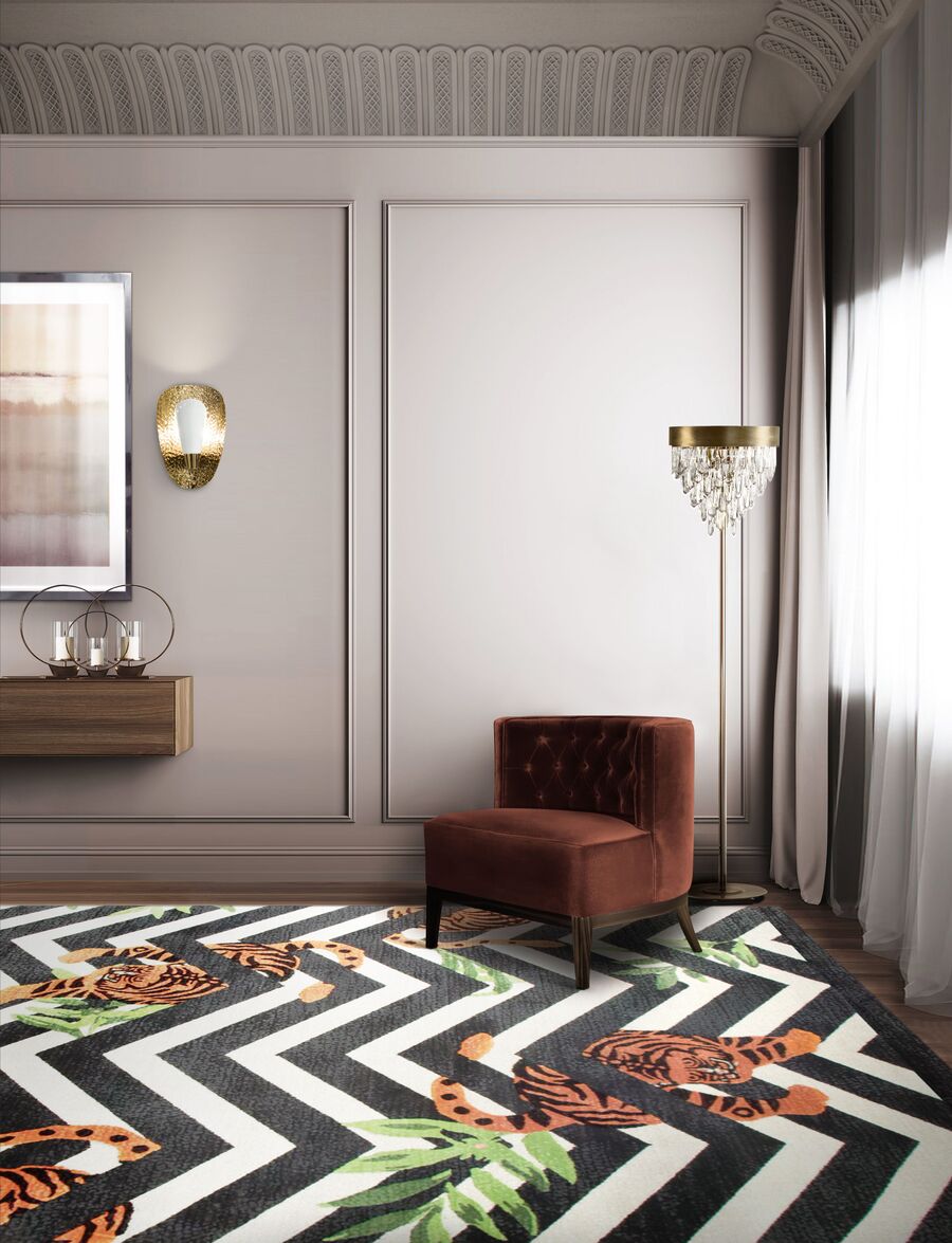 bedroom design with velvet armchair