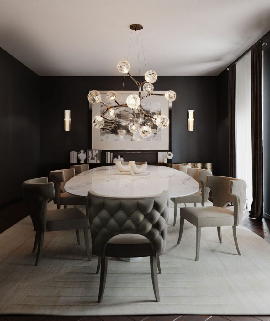 dining room with grey dining chairs