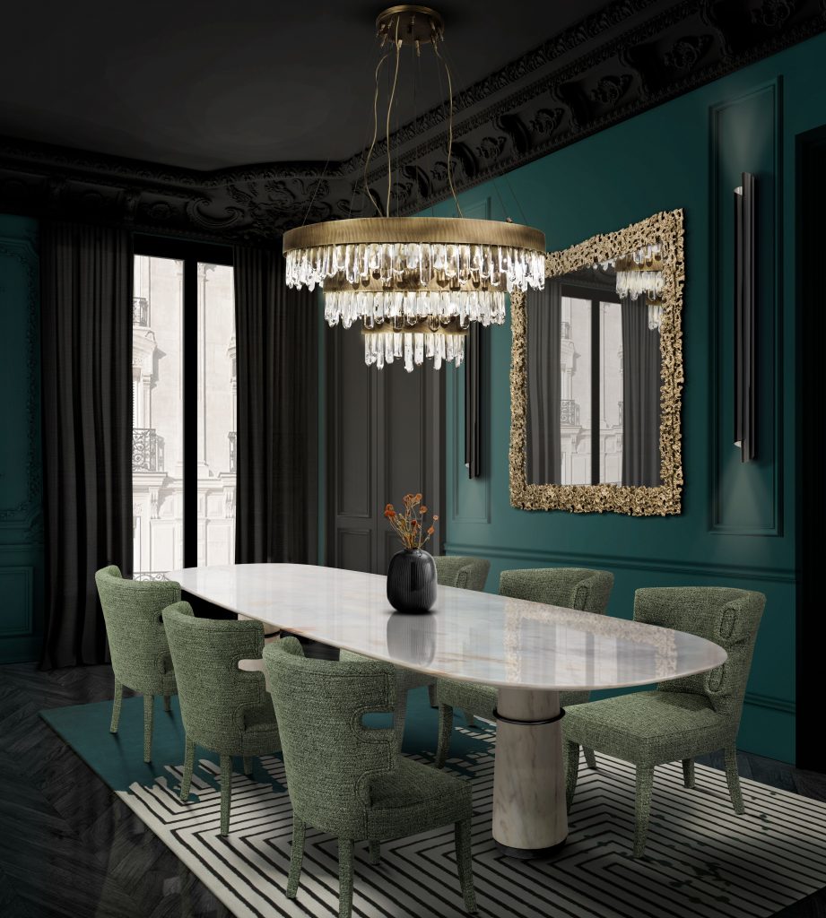 elegant dining room design in green tones