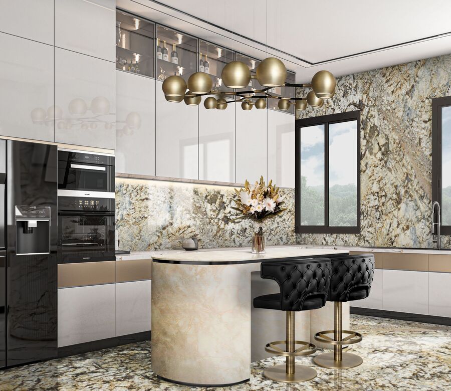 modern golden and black kitchen design