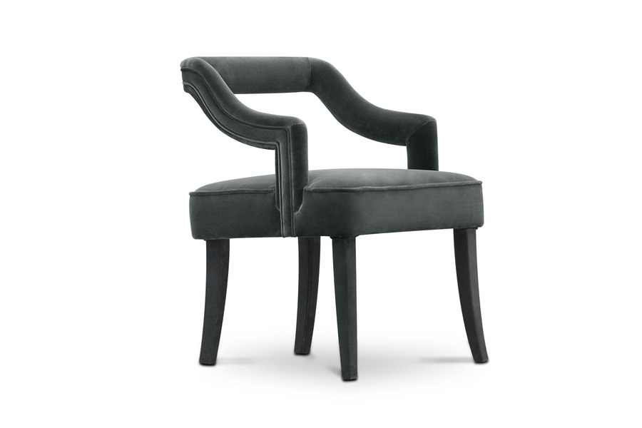Modern dining chairs in grey velvet