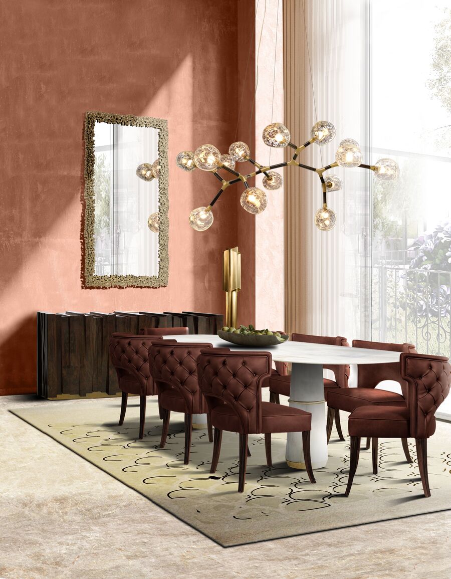 modern dining room in red tones